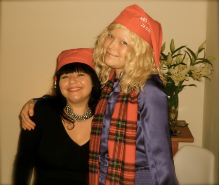 Hala and I wearing Finnish Xmas hats (tonttulakki) on Christmas eve.