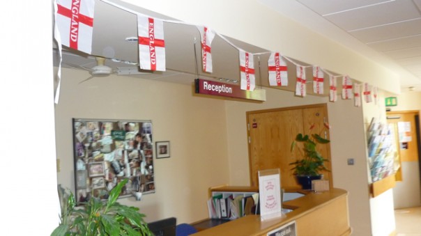 P1030178 The hospital is decorated for the footie.