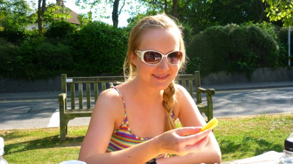 P1030188 Suzie outside the hospital after the match.